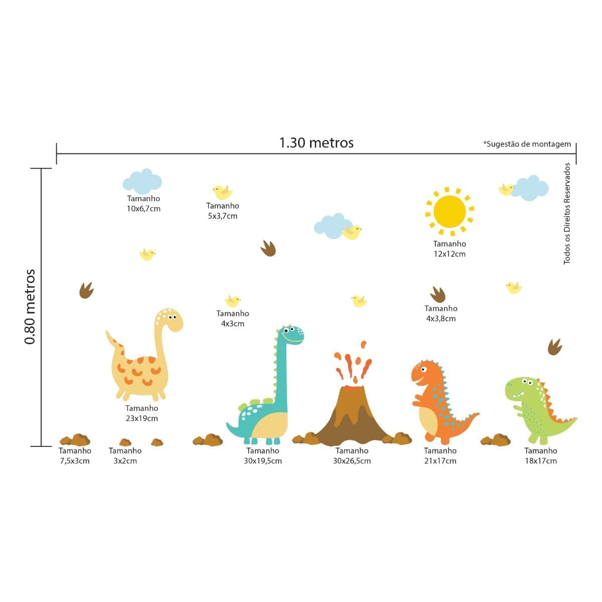 Adesivo Dinossauro e Vulcão Infantil para Parede Cobre 1m²