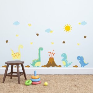 Adesivo de Parede Dinossauros e Vulcão Infantil Cobre 1m²