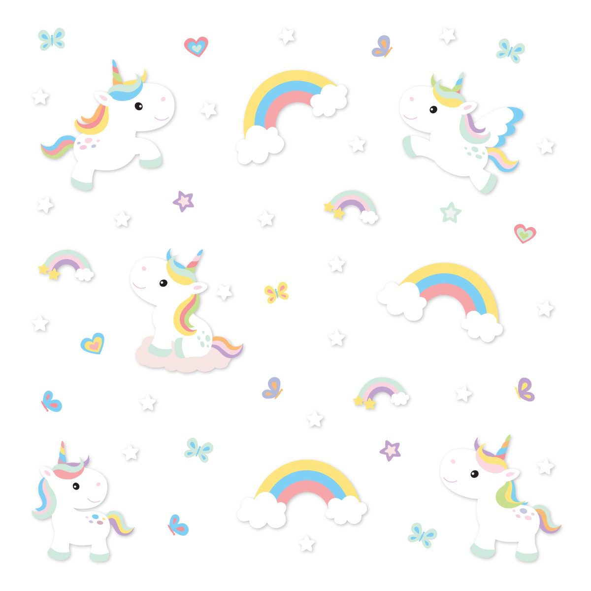 Adesivo de Parede Unicórnio Branco e Arco-Iris Cobre 1,6m²
