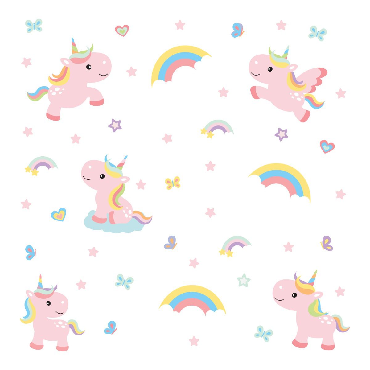 Adesivo de Parede Unicórnio Rosa e Arco-Íris Cobre 1,5m²