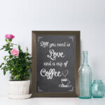 Quadro Decorativo com Moldura Marrom Amor e Café 22x32cm