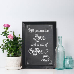Quadro Frase Amor e Café 22x32cm Moldura Preta