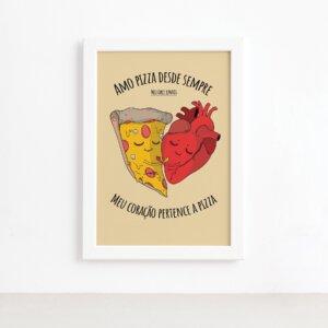 Quadro Cozinha Frase Amo Pizza Moldura Branca 22x32cm,Quadro Cozinha Frase Amo Pizza Moldura Branca 22x32cm