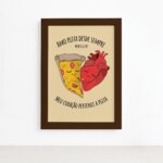 Quadro Cozinha Frase Amo Pizza Moldura Marrom 22x32cm