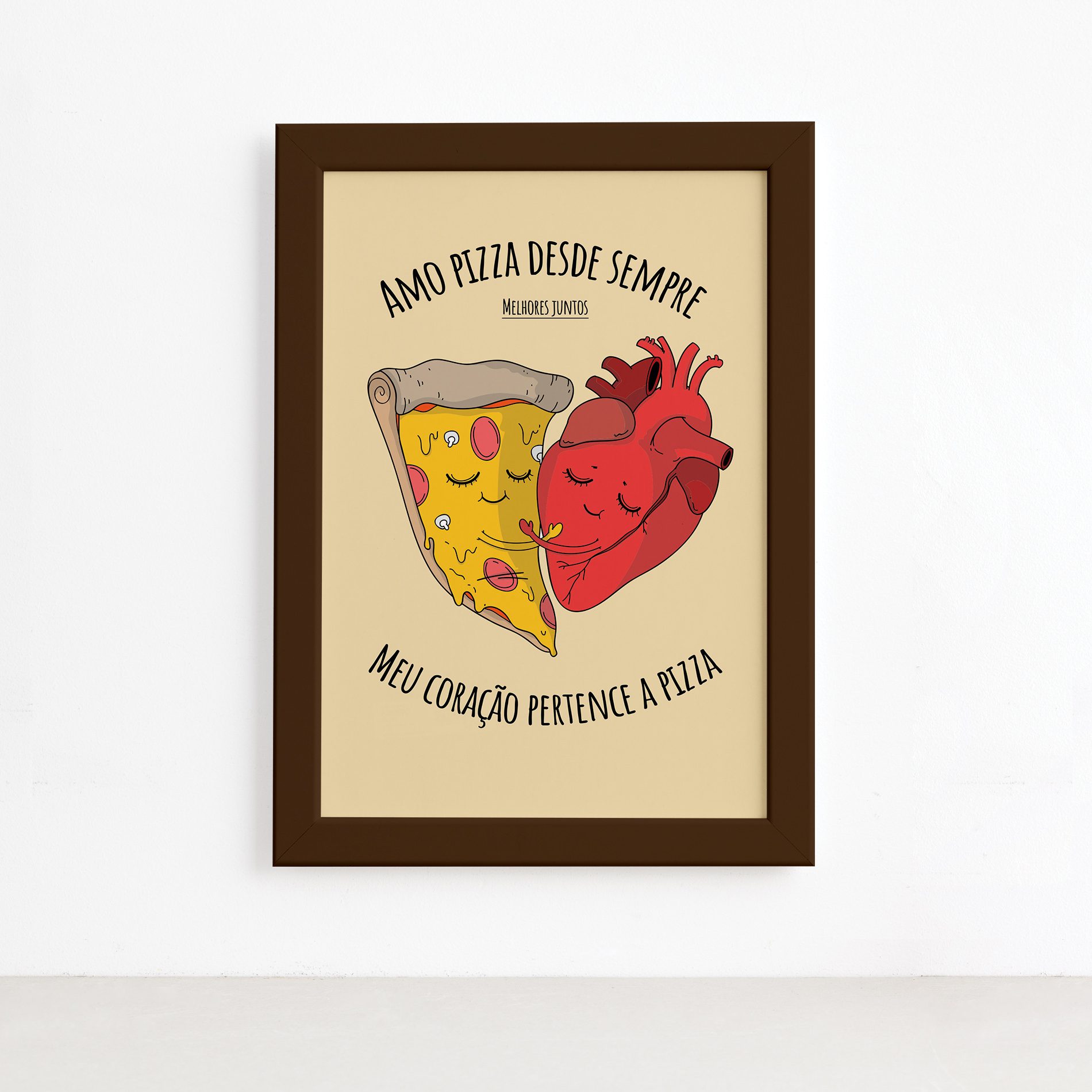 Quadro Cozinha Frase Amo Pizza Moldura Marrom 22x32cm,Quadro Cozinha Frase Amo Pizza Moldura Marrom 22x32cm