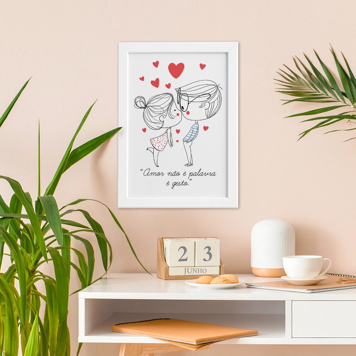 Quadro Frase Namorados Moldura Branca