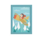Quadro Animais Esquilo Viajante Moldura Azul 22x32cm