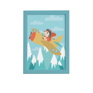 Quadro Animais Esquilo Viajante Moldura Azul 22x32cm