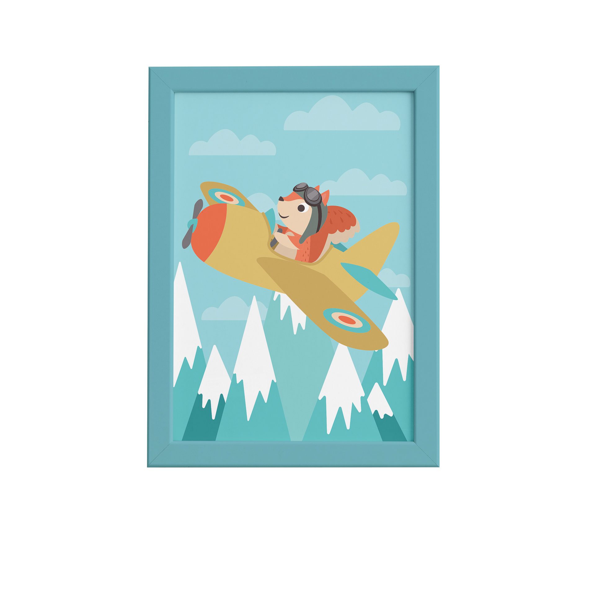 Quadro Animais Esquilo Viajante Moldura Azul 22x32cm