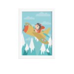 Quadro Animais Esquilo Viajante Moldura Branca 33x43cm