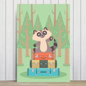 Placa Decorativa MDF Animais Guaxinim Viajante