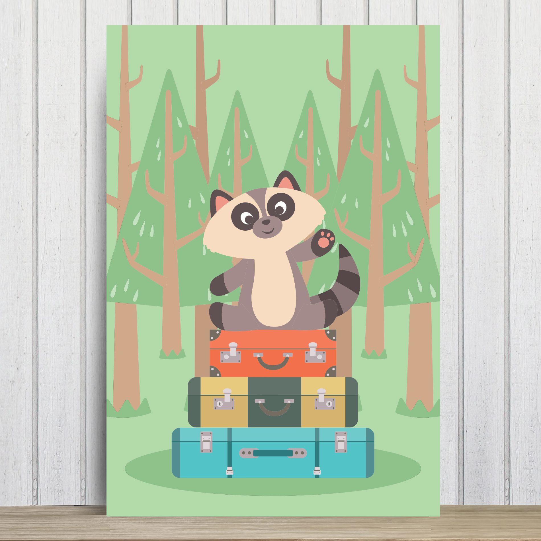 Placa Decorativa MDF Animais Guaxinim Viajante