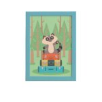 Quadro Animais Guaxinim Viajante Moldura Azul 22x32cm
