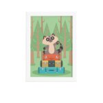 Quadro Animais Guaxinim Viajante Moldura Branca 22x32cm