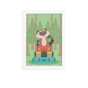 Quadro Animais Guaxinim Viajante Moldura Branca 22x32cm