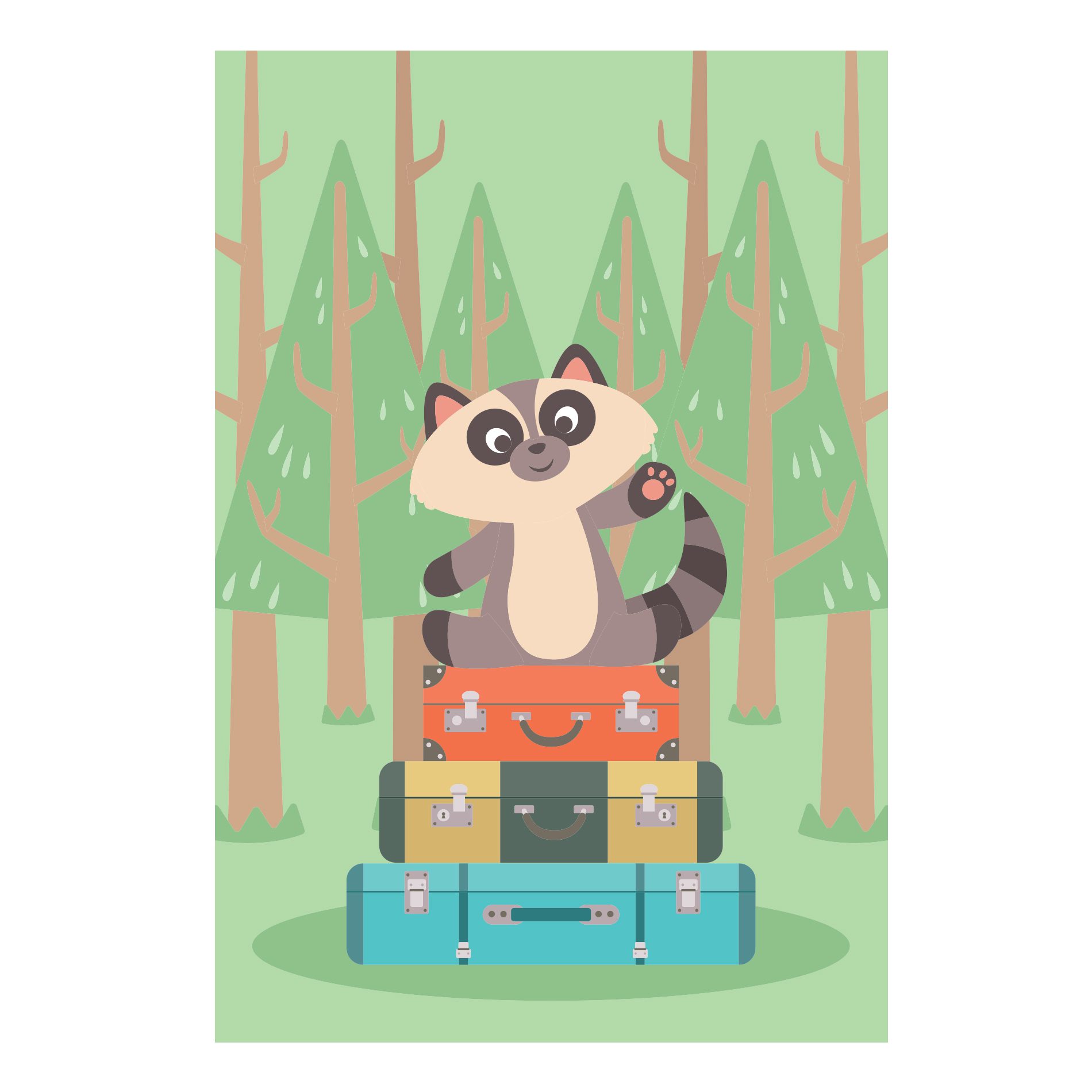 Placa Decorativa MDF Animais Guaxinim Viajante