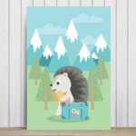 Placa Decorativa MDF Animais Porco Espinho Viajante 30x40cm
