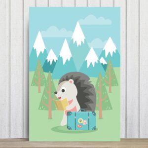 Placa Decorativa MDF Animais Porco Espinho Viajante 30x40cm