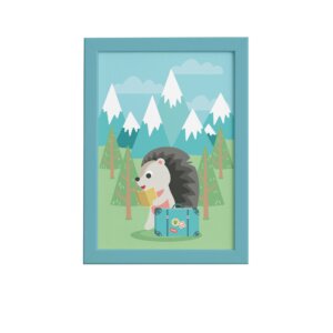Quadro Animais Porco Espinho Viajante Moldura Azul 22x32cm