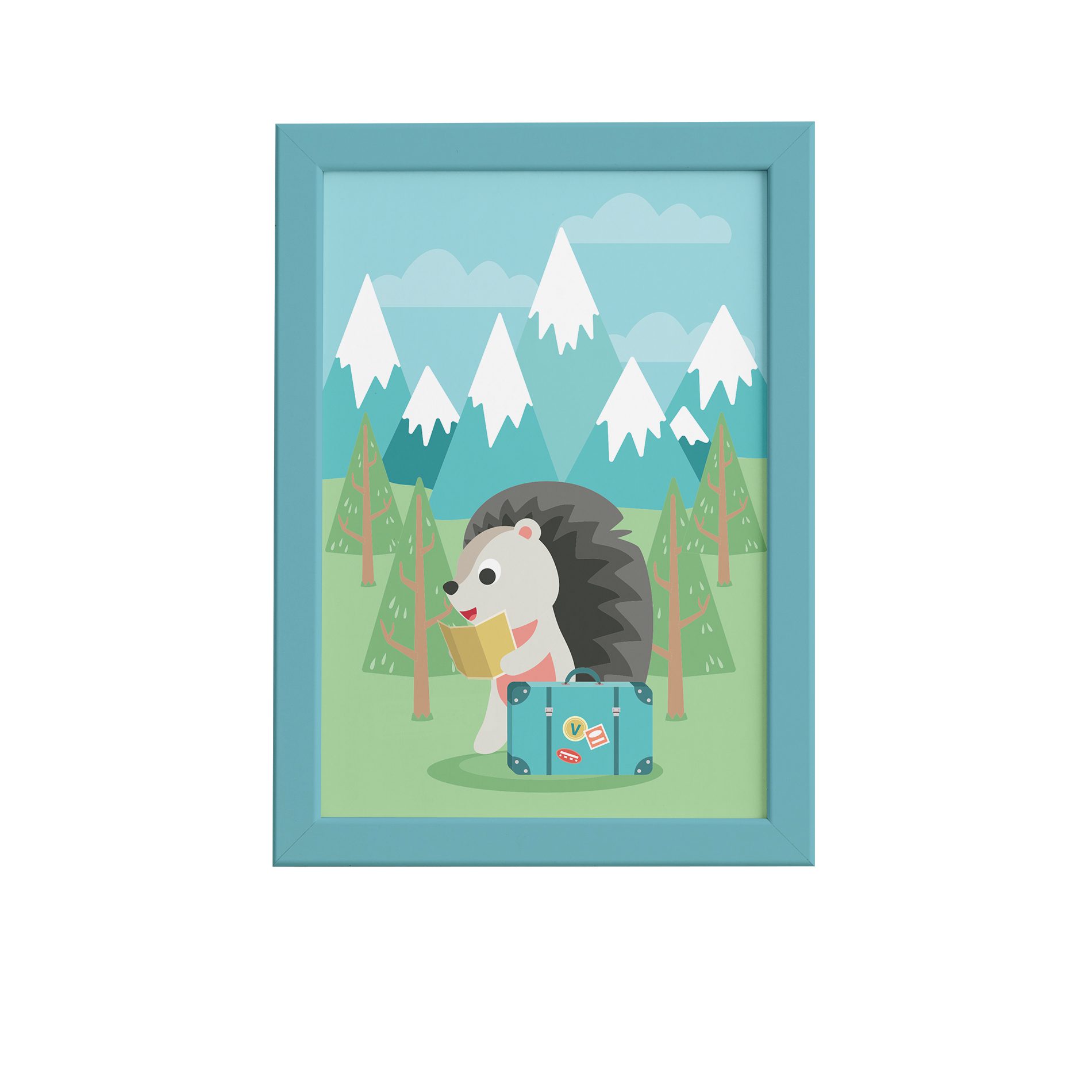 Quadro Animais Porco Espinho Viajante Moldura Azul 22x32cm