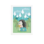 Quadro Animais Porco Espinho Viajante Moldura Branca 22x32cm