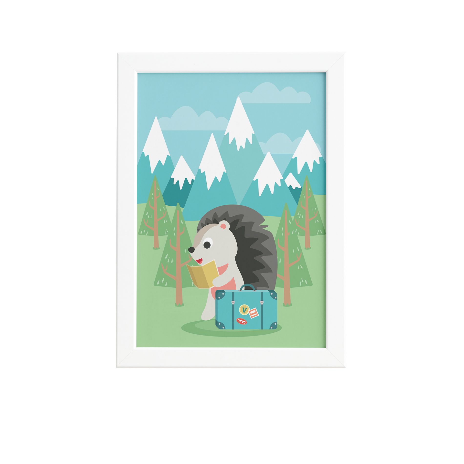 Quadro Animais Porco Espinho Viajante Moldura Branca 22x32cm