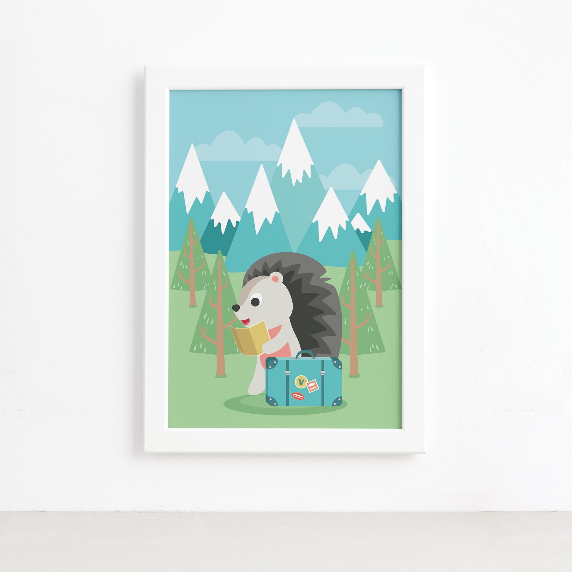 Quadro Animais Porco Espinho Viajante Moldura Branca 22x32cm,Quadro Animais Porco Espinho Viajante Moldura Branca 22x32cm