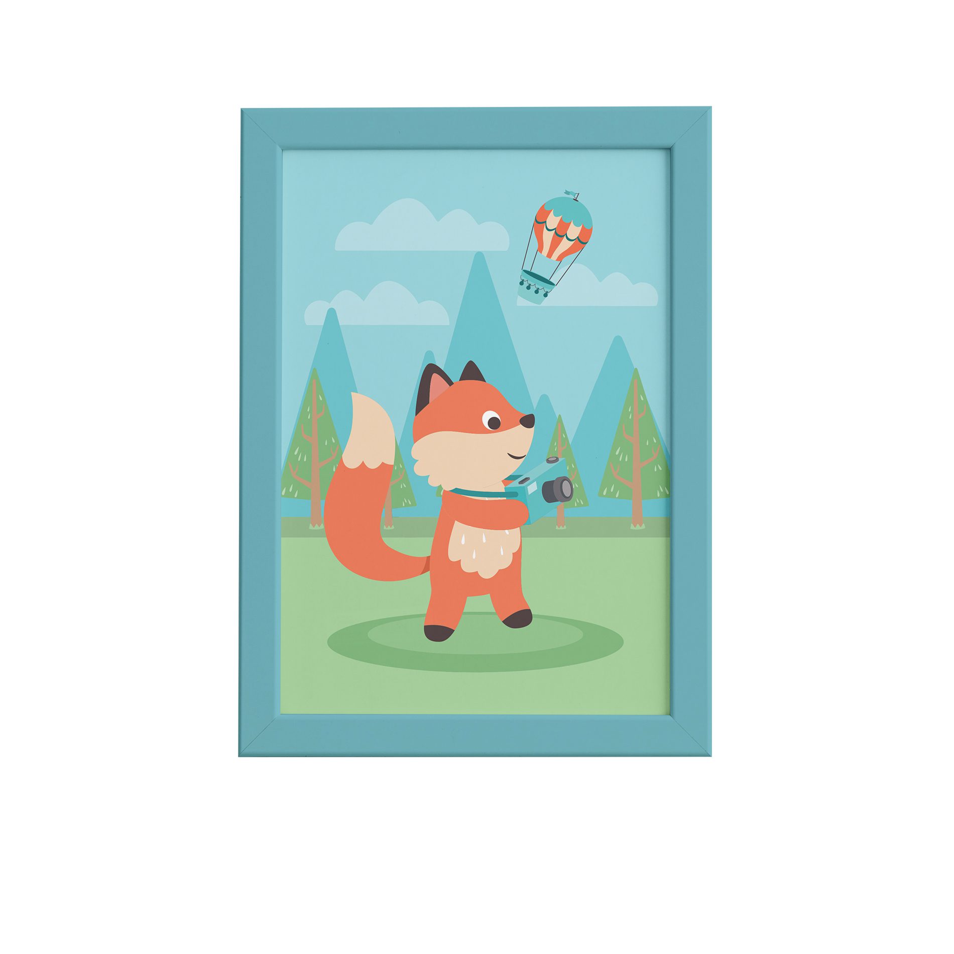 Quadro Animais Raposa Viajante Moldura Azul 22x32cm