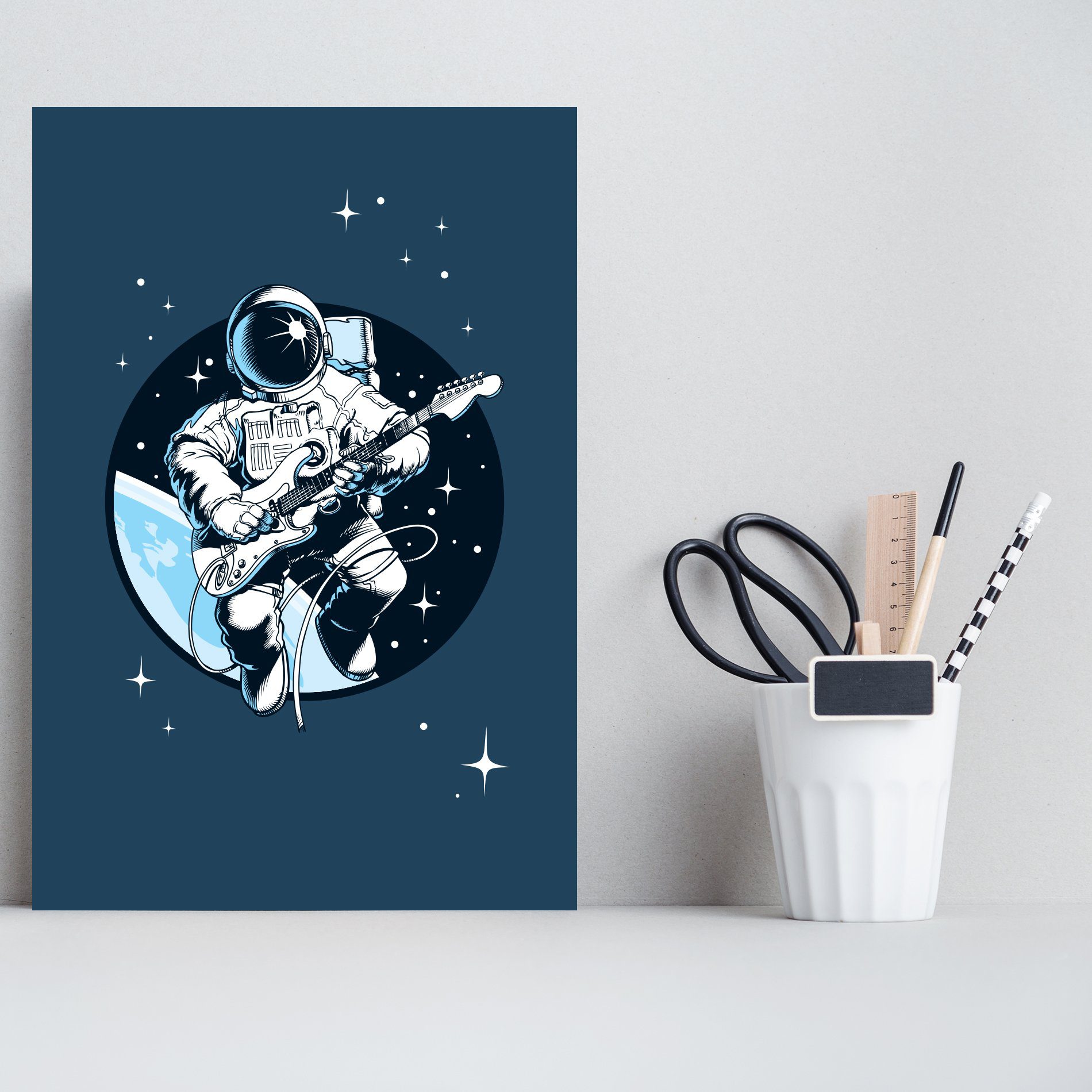 Placa Decorativa MDF Astronauta Guitarrista 30x40cm