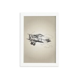 Quadro Vintage Moldura Branca Avião 22x32cm