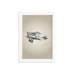 Quadro Vintage Moldura Branca Avião 33x43cm