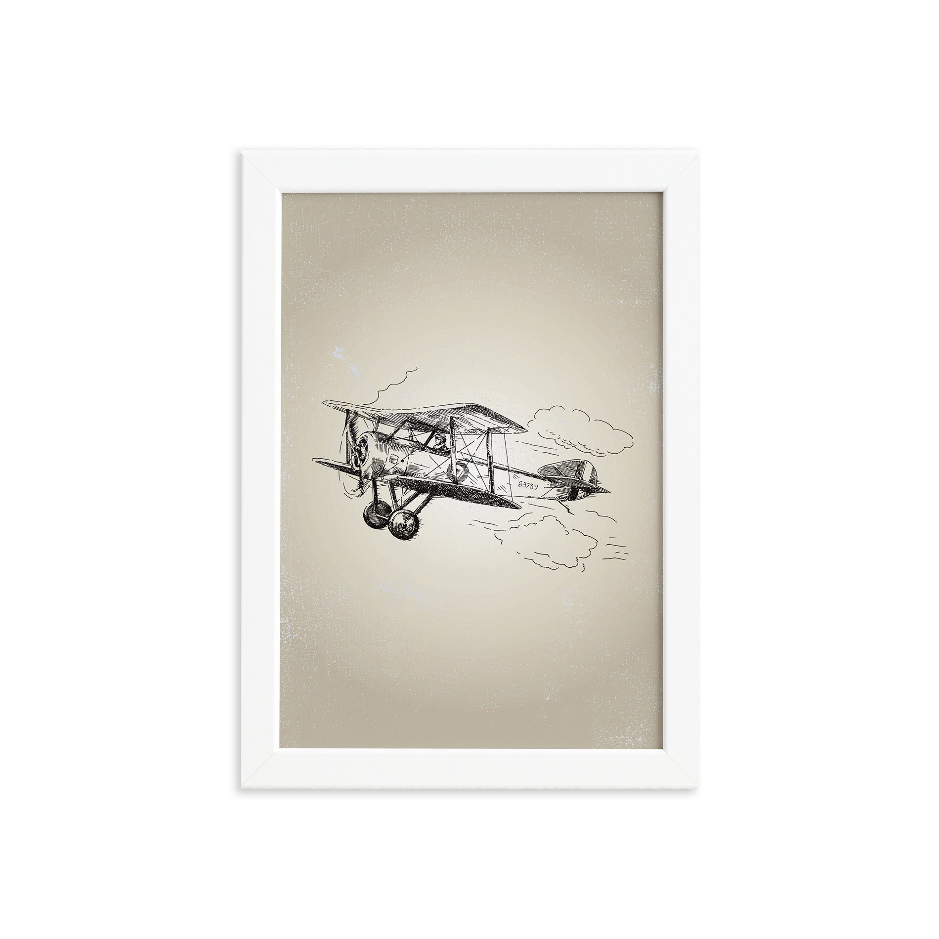 Quadro Vintage Moldura Branca Avião
