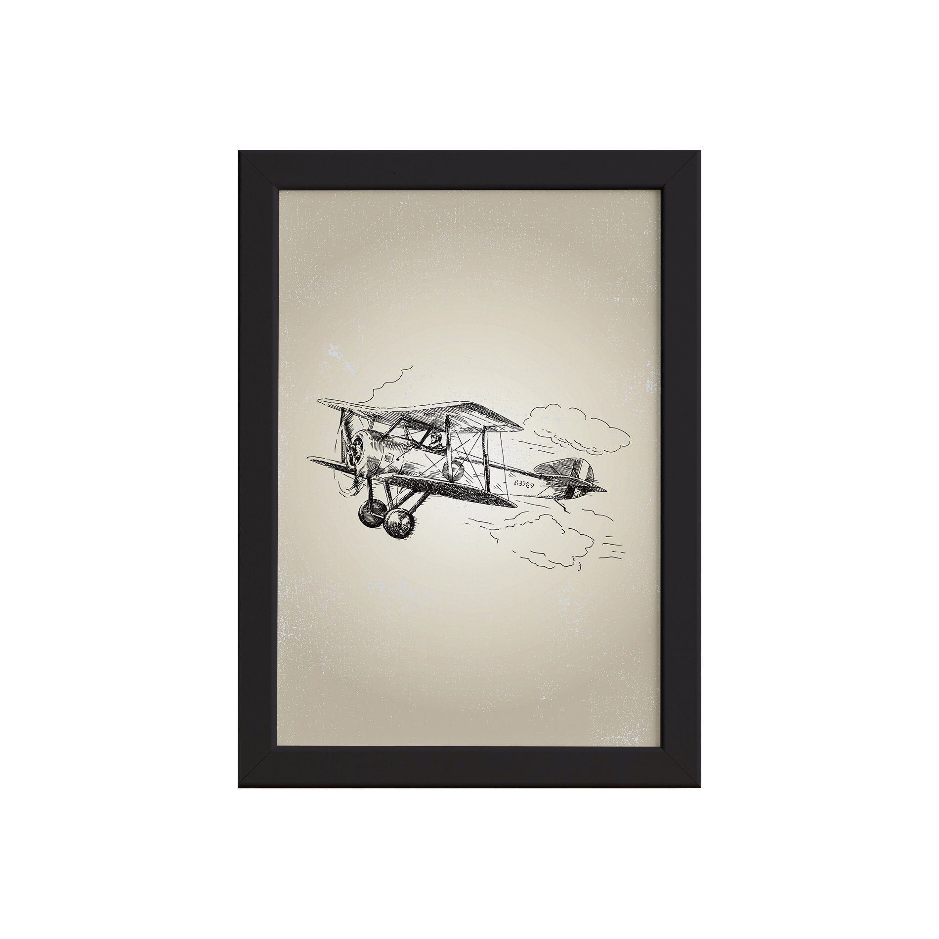 Quadro Vintage Moldura Preta Avião