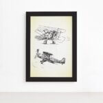 Quadro Vintage Moldura Preta Aviões Antigos 22x32cm