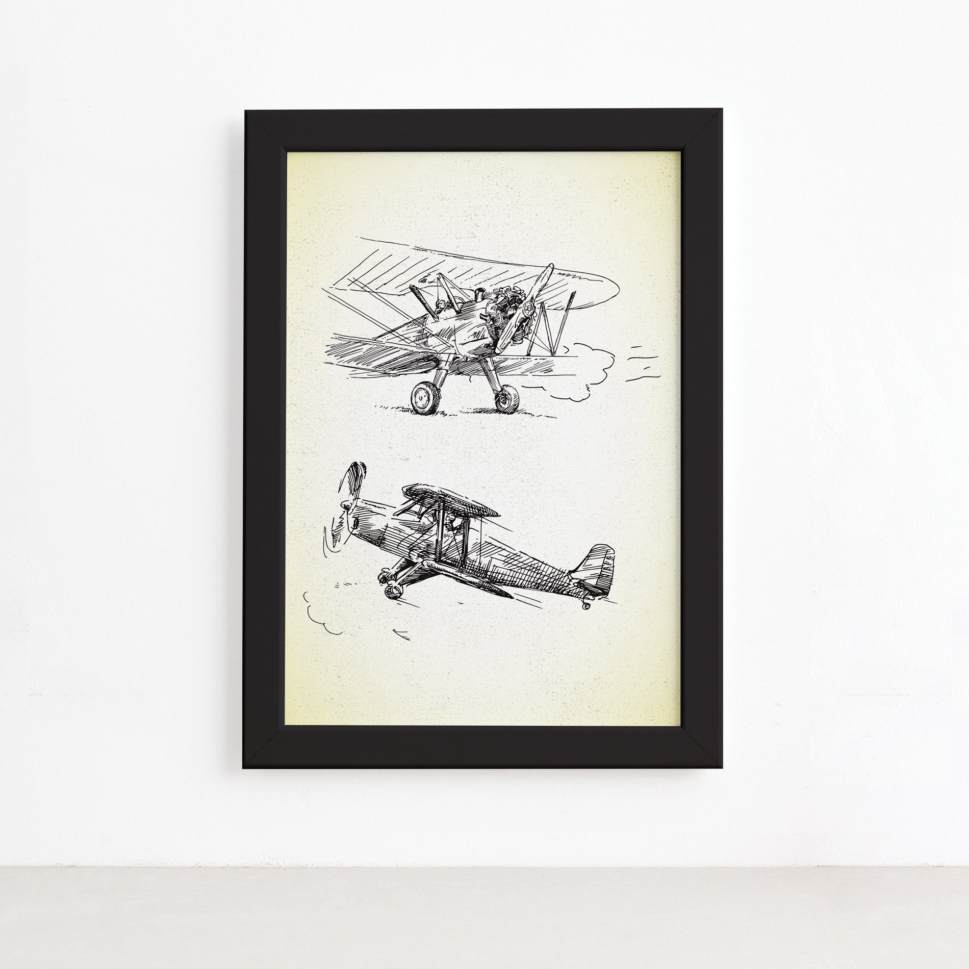 uadro Vintage Moldura Preta Aviões Antigos