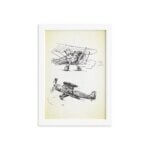 Quadro Vintage Moldura Branca Aviões Antigos 33x43cm