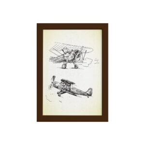 Quadro Vintage Moldura Marrom Aviões Antigos