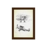 Quadro Vintage Moldura Marrom Aviões Antigos 33x43cm