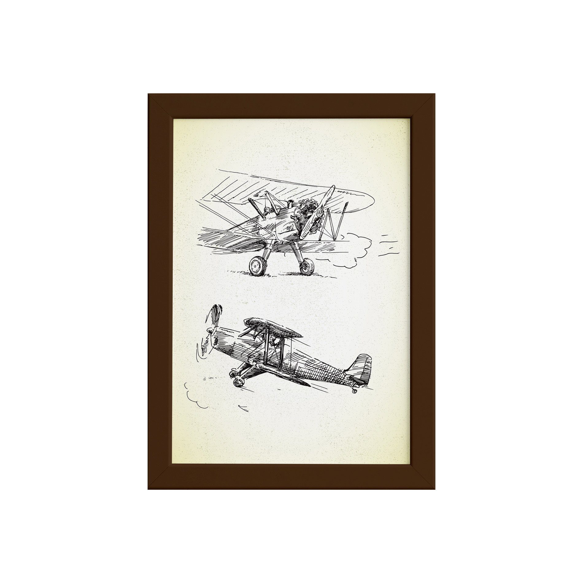 Quadro Vintage Moldura Marrom Aviões Antigos
