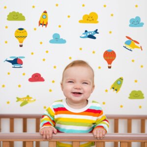 Adesivo de Parede para Quarto de Bebê Aviões e Balões