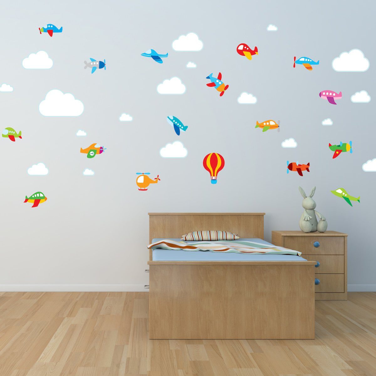 Adesivo de Parede para Quarto de Bebê Aviões e Nuvens