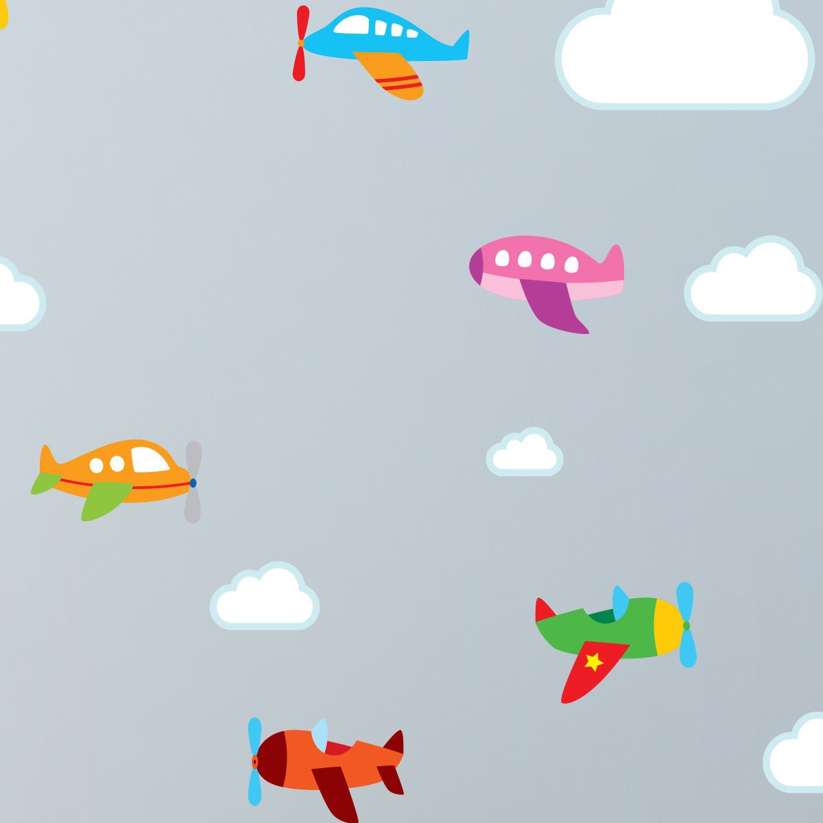 Adesivo de Parede para Quarto de Bebê Aviões e Nuvens