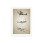 Quadro Vintage Moldura Branca Aviões Antigos Triplo 22x32cm
