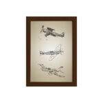 Quadro Vintage Moldura Marrom Aviões Antigos Triplo 22x32cm