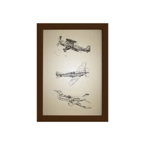 Quadro Vintage Moldura Marrom Aviões Antigos Triplo 