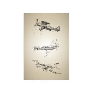 Placa Decorativa Vintage MDF Aviões Antigos Triplo 30x40cm