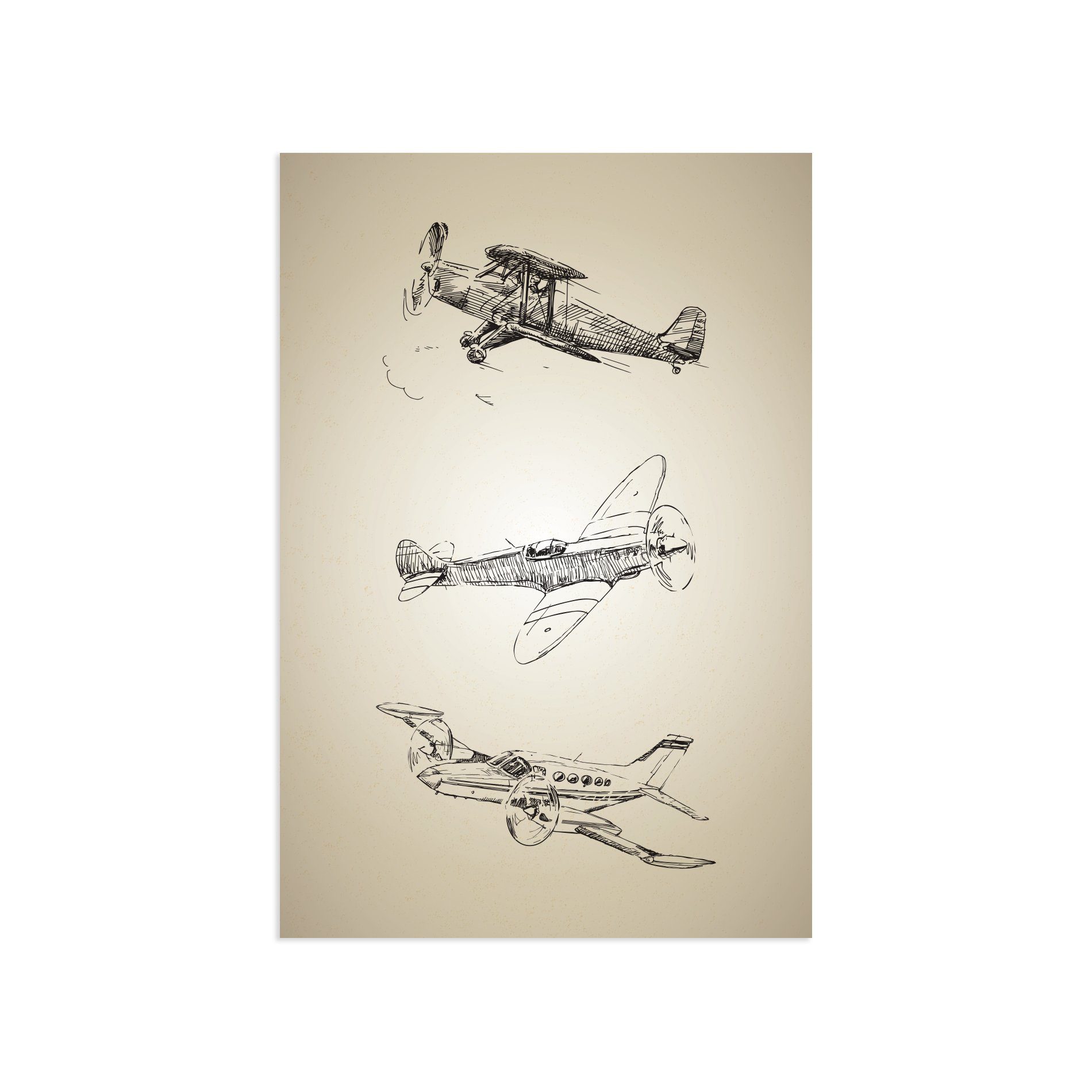 Placa Decorativa Vintage MDF Aviões Antigos Triplo 30x40cm