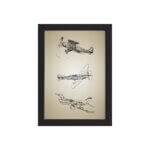 Quadro Vintage Moldura Preta Aviões Antigos Triplo 22x32cm