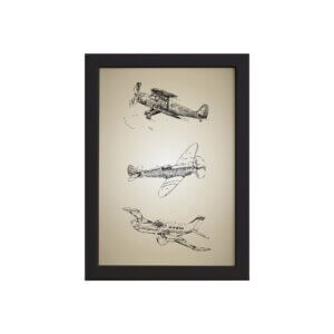 Quadro Vintage Moldura Preta Aviões Antigos Triplo