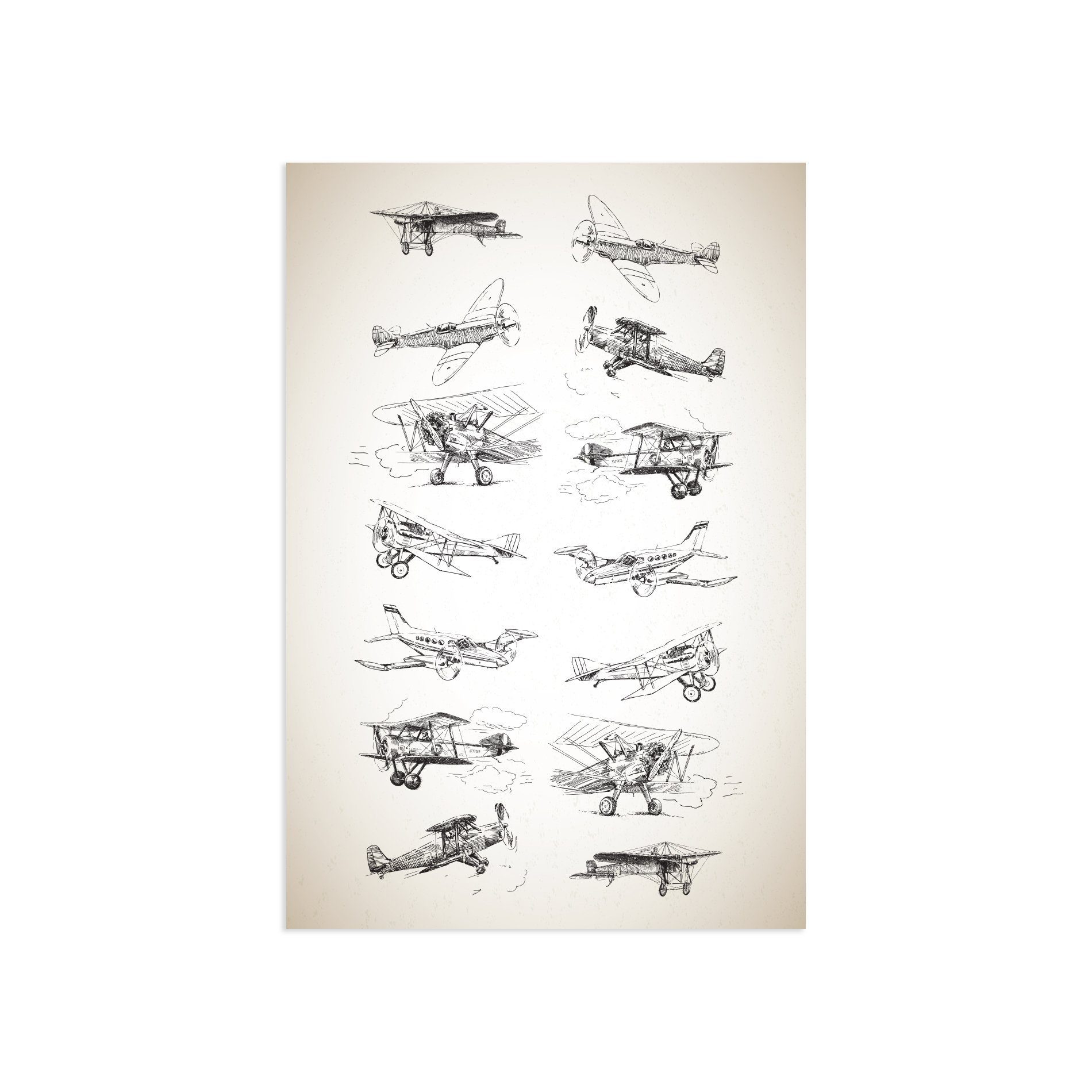 Placa Decorativa Vintage MDF Aviões 30x40cm